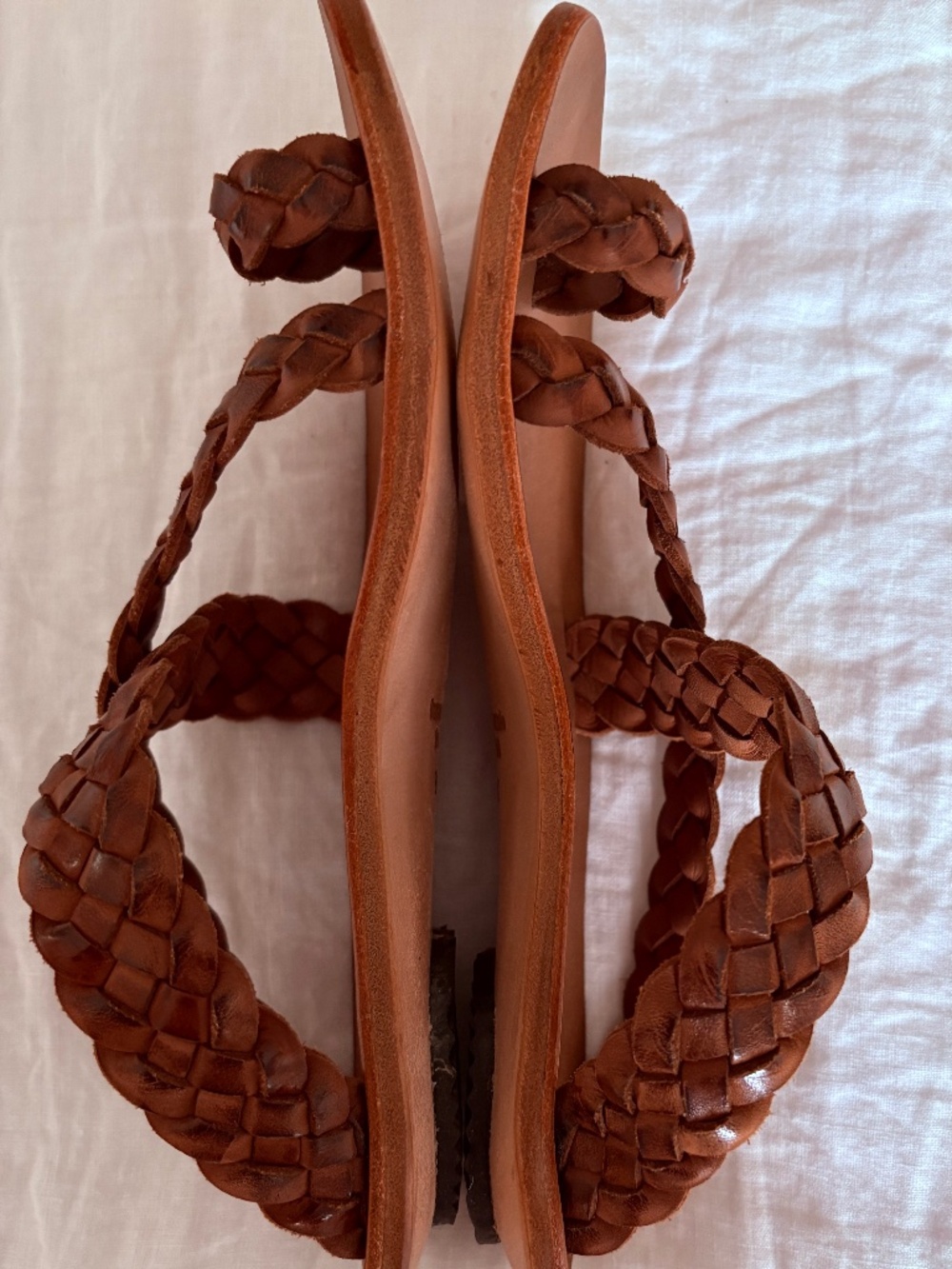 Cydwoq handmade tan leather sandals, size 37.5.